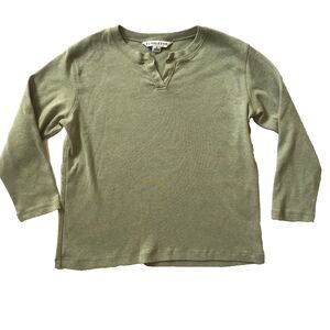 Pendleton Green Knit 3/4 Sleeve Sweater 100% Cotton L/S V-neck Womens S Classic